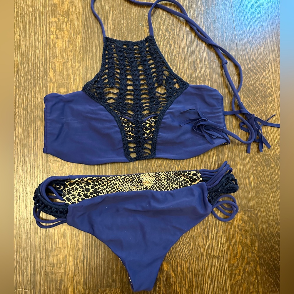 Acacia Swimwear Crochet Navy Bikini- M
